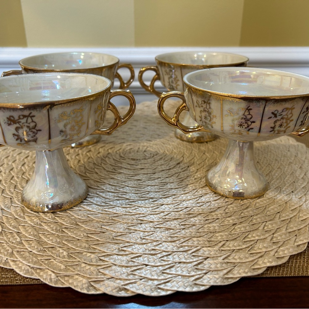 Vintage Pearlescent  Lusterware Double Handled Compote Cup, Berry cup, Dessert